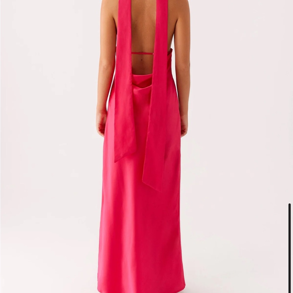 Peppermayo Satin Halter Maxi Dress in Hot Pink - Picture 4 of 5